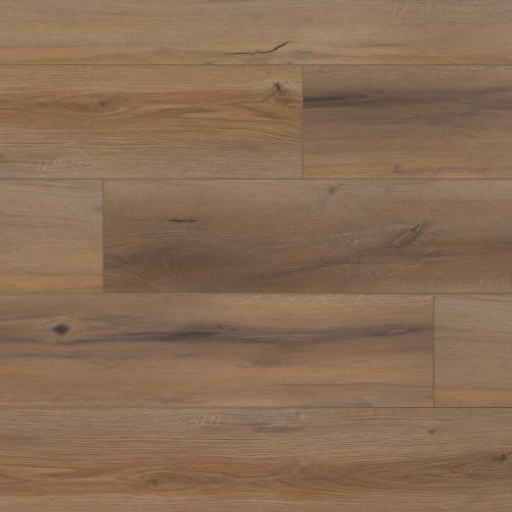 Evoke Rigid Core Flooring - Terrace Collection - Leala - A Warm Light Medium Brown with Dark Brown accents Planks.